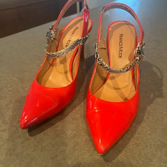 France Mode Red Patent Heel Slingbacks with Snakeskin detail 36.5/6 - Picture 3 of 13